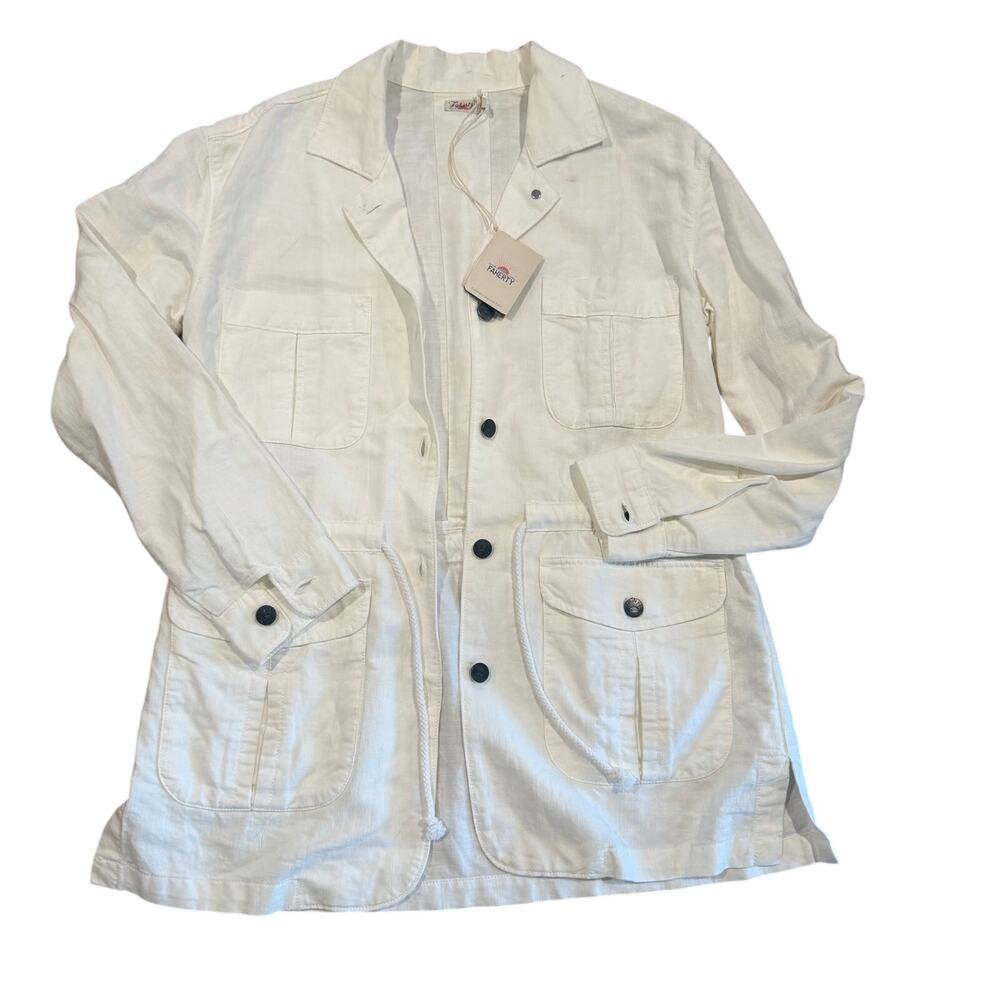 NWT Faherty Larkspur Utility Jacket Women XS White Linen Cotton Safari $248